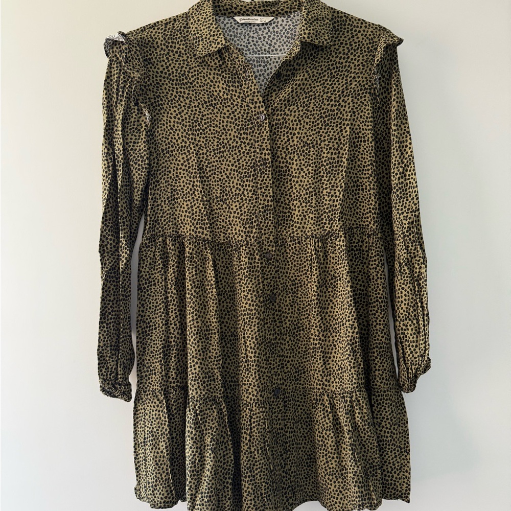 Stradivarius Leopard Print Babydoll short Dress - Size L